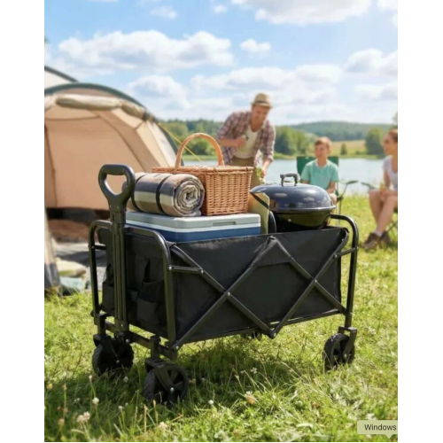 Складная грузовая тележка-повозка для кемпинга и дачи, углеродистая сталь, черная / ART-8065 (1шт)