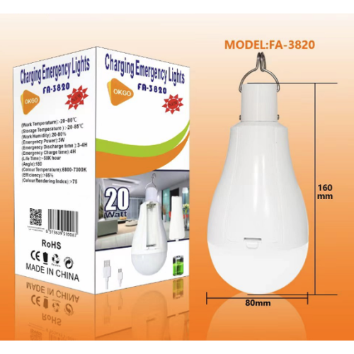 Лампочка Кемпинг с съемный аккумулятором (18650) LED Emergency Bulb OKgo FA 3820 20Вт (100шт)