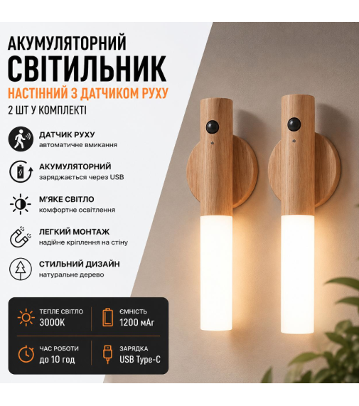Светодиодный светильник с датчиком движения ART-8068, умная подсветка, аккумуляторный (100шт)