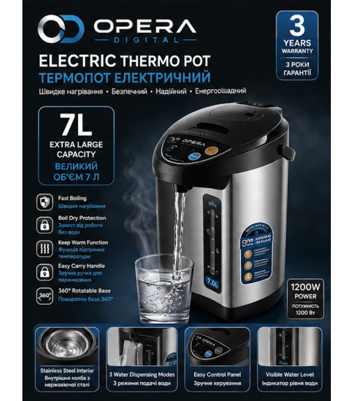 Термопод Thermopod OD7905 Нержавеющая сталь и черный 7л (1200Вт) (6шт)