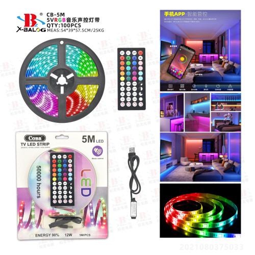 Светодиодная лента для подсветки с Bluetooth LED Tape CB5 (5050RGB) (5В+5м+USB+пульт+16цвет) (100шт)