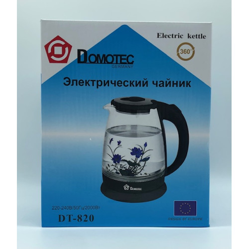 Электрочайник стеклянный Domotec цветок DT820 (черный 1,8л 2000Вт) (12шт)