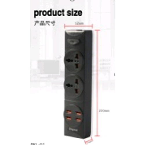 Сетевой удлинитель Anti-Static BKL-01 Power Socket (2-разъема / 4-USB / 3.4A) (100шт)