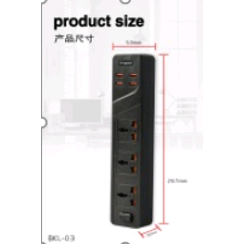 Сетевой удлинитель Anti-Static BKL-03 Power Socket (4-разъема / 4-USB / 3.4A) (72шт)