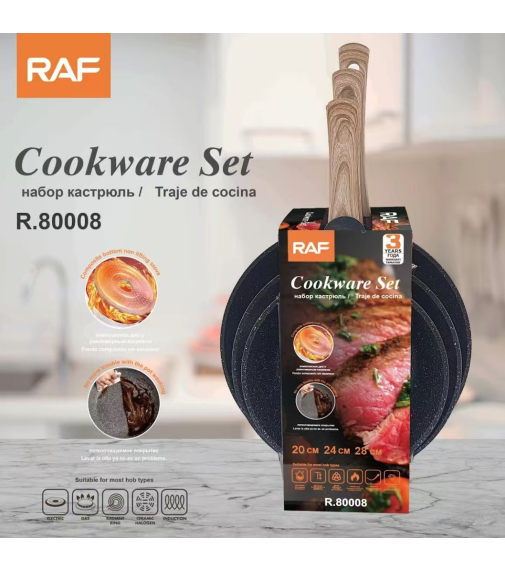 Набор сковородок (набор из 3 шт = 20см-24см-28см) Frying Pan Cookware Set R.80008 (6шт)